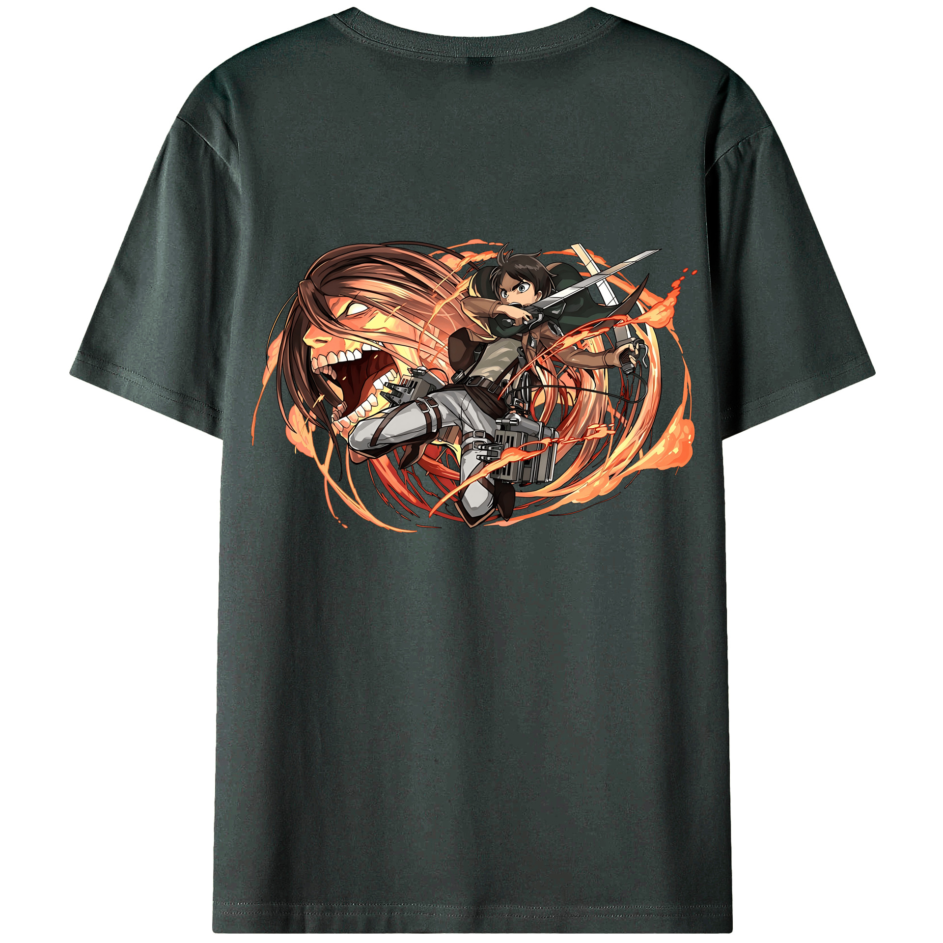 （画像用） 進撃の巨人 エレン･イェーガー Attack on Titan Eren Jäger 綿100％ メンズ半袖Tシャツ（バックプリント） 通気性